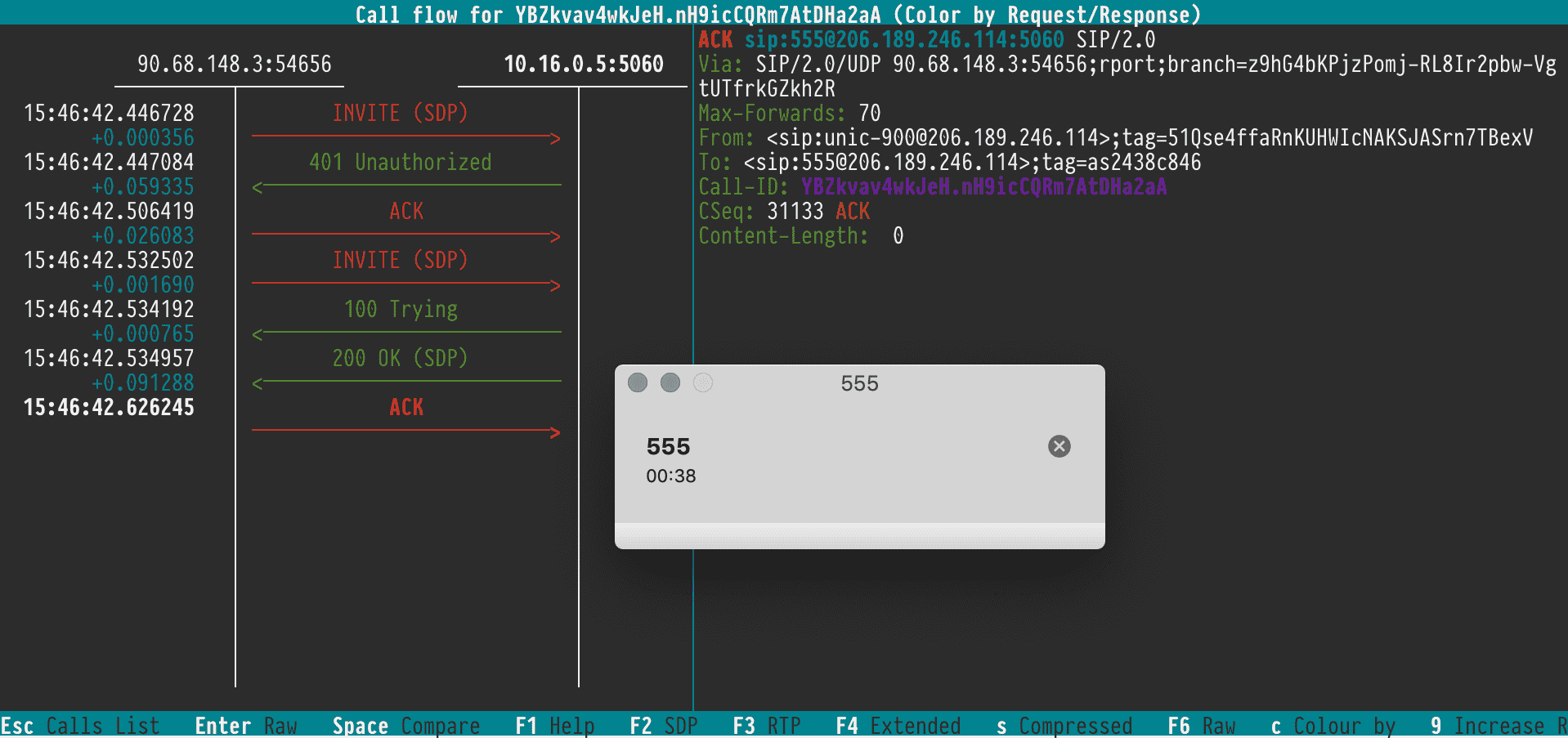 Successful call with private IP binding